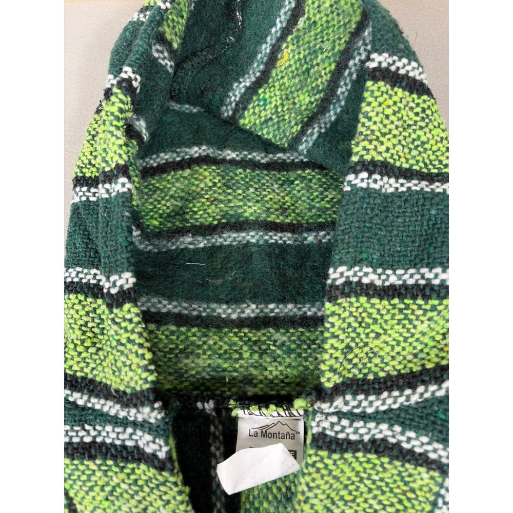 La Montana Baja Hoodie Mens Large Green Black Striped Mexican Drug Rug Pullover - Picture 8 of 9